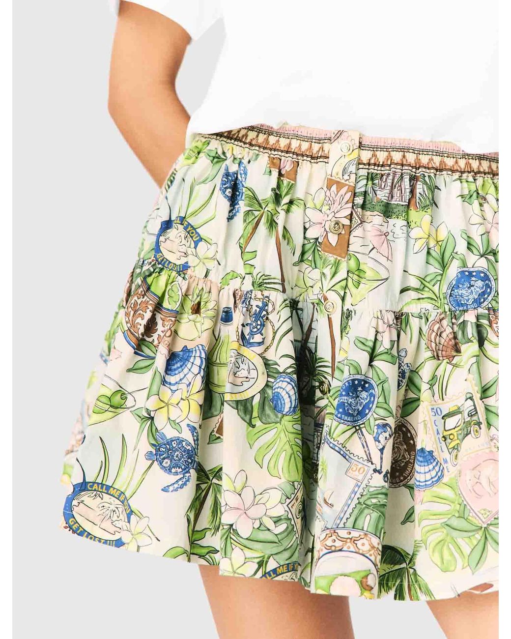 Maje White Printed Ruffled Skirt