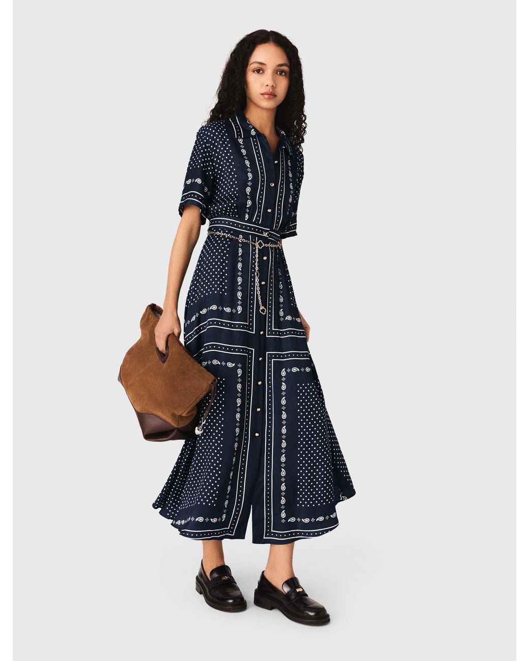 Maje Blue Flowy Patterned Maxi Dress