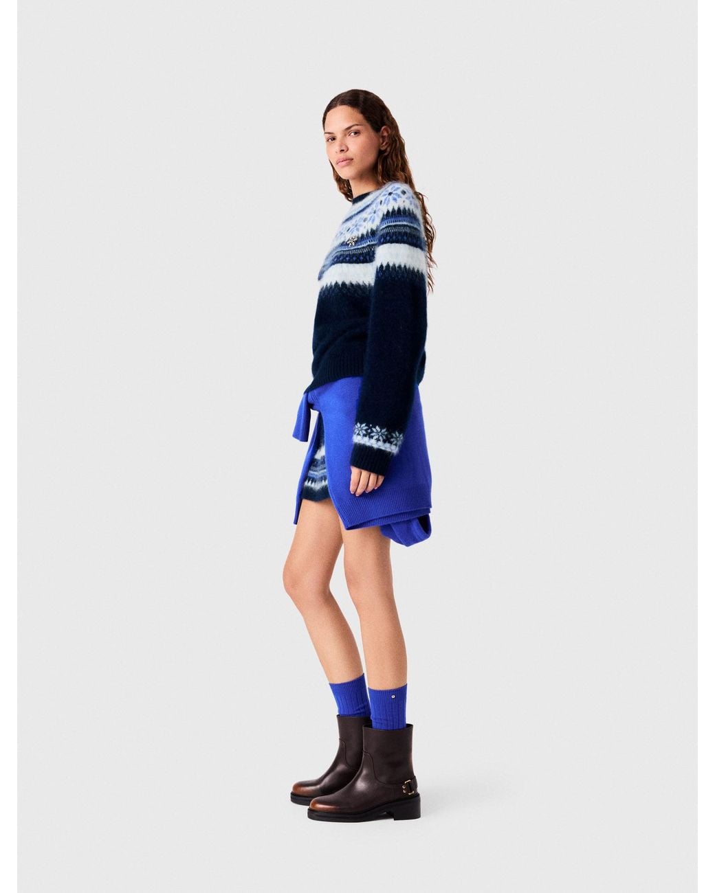 Maje Blue Jacquard Knit Jumper