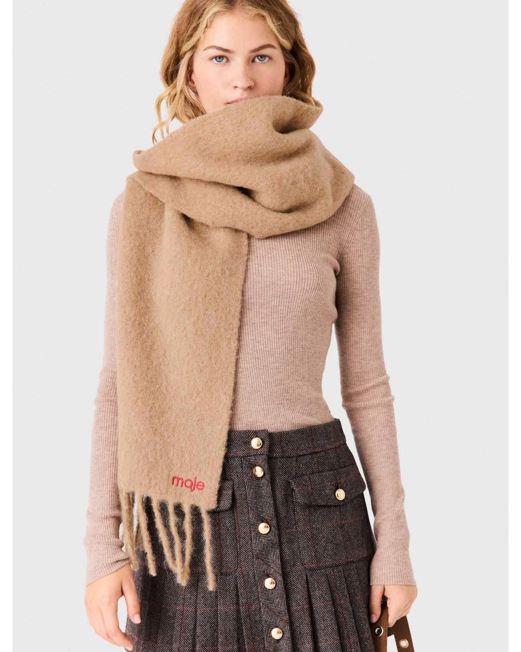 Maje Natural Wool And Alpaca Blend Scarf