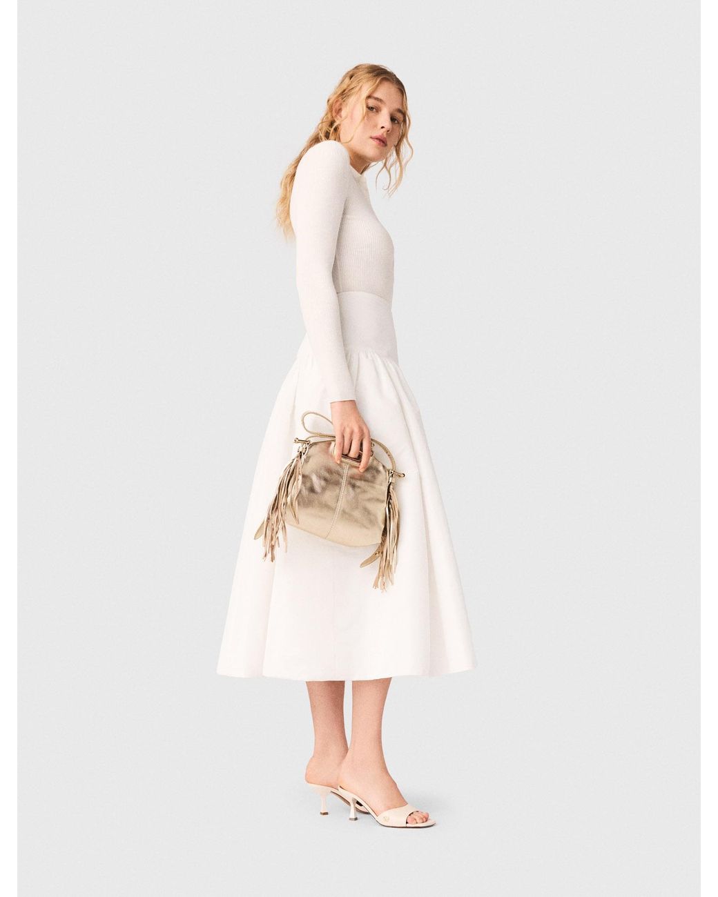 Maje White Long Taffeta Skirt