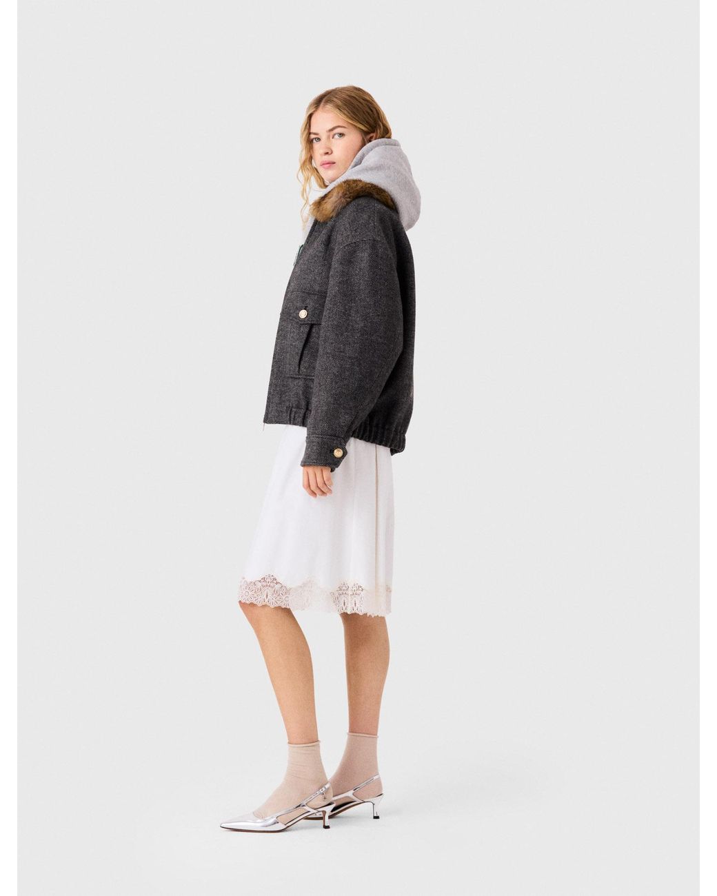 Maje White Faux Fur Collar Jacket