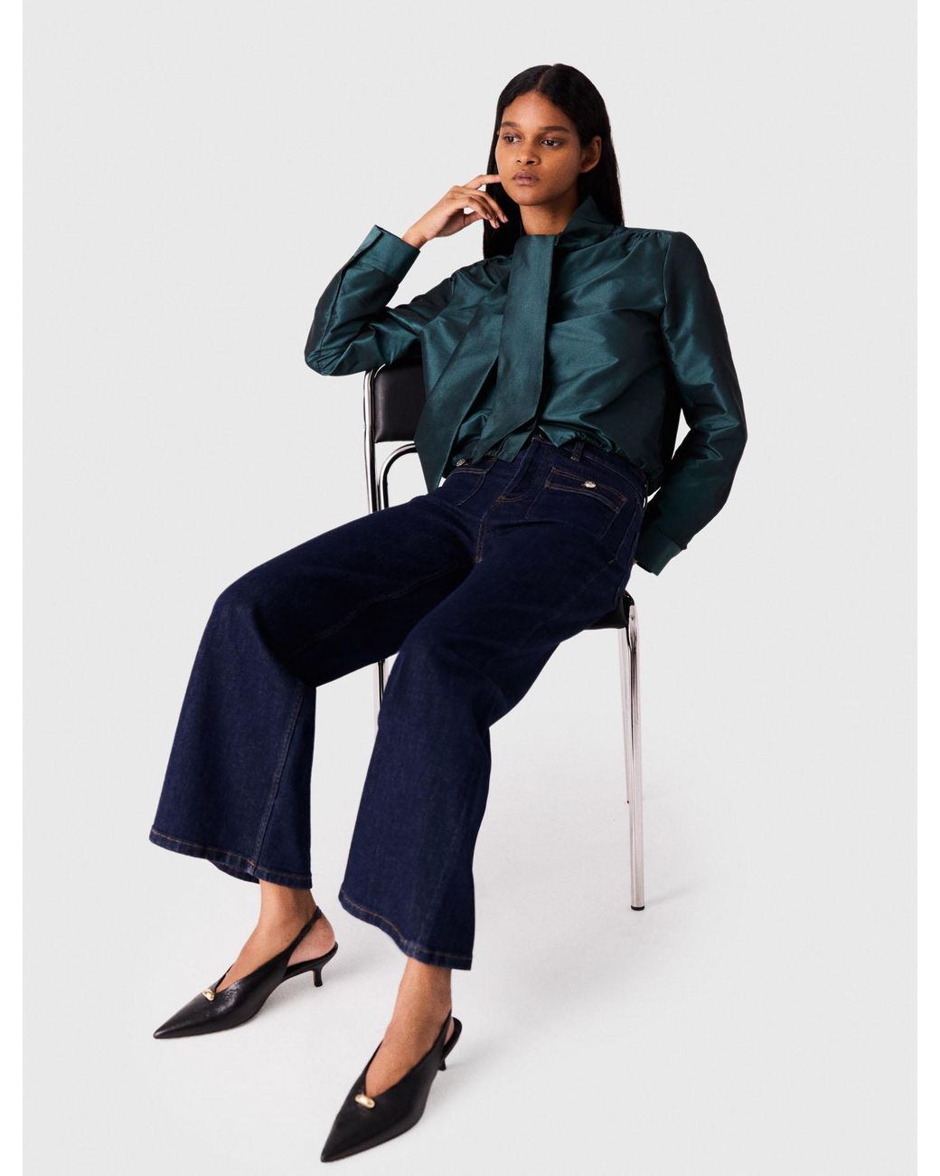Maje Blue Wide Jeans With Patch Pockets