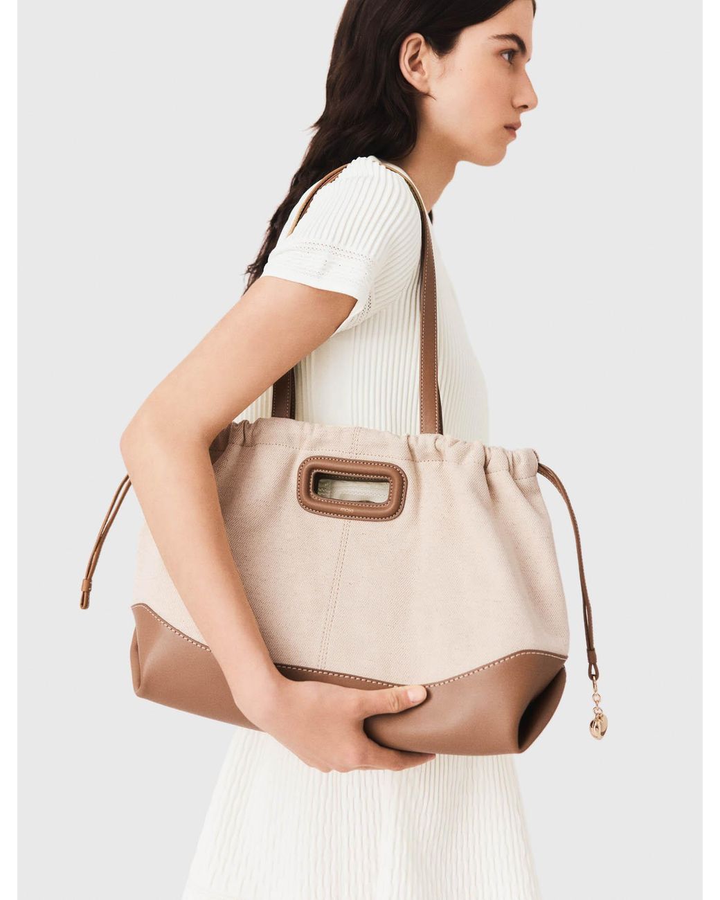 Maje Natural Milpli Canvas And Leather Tote Bag