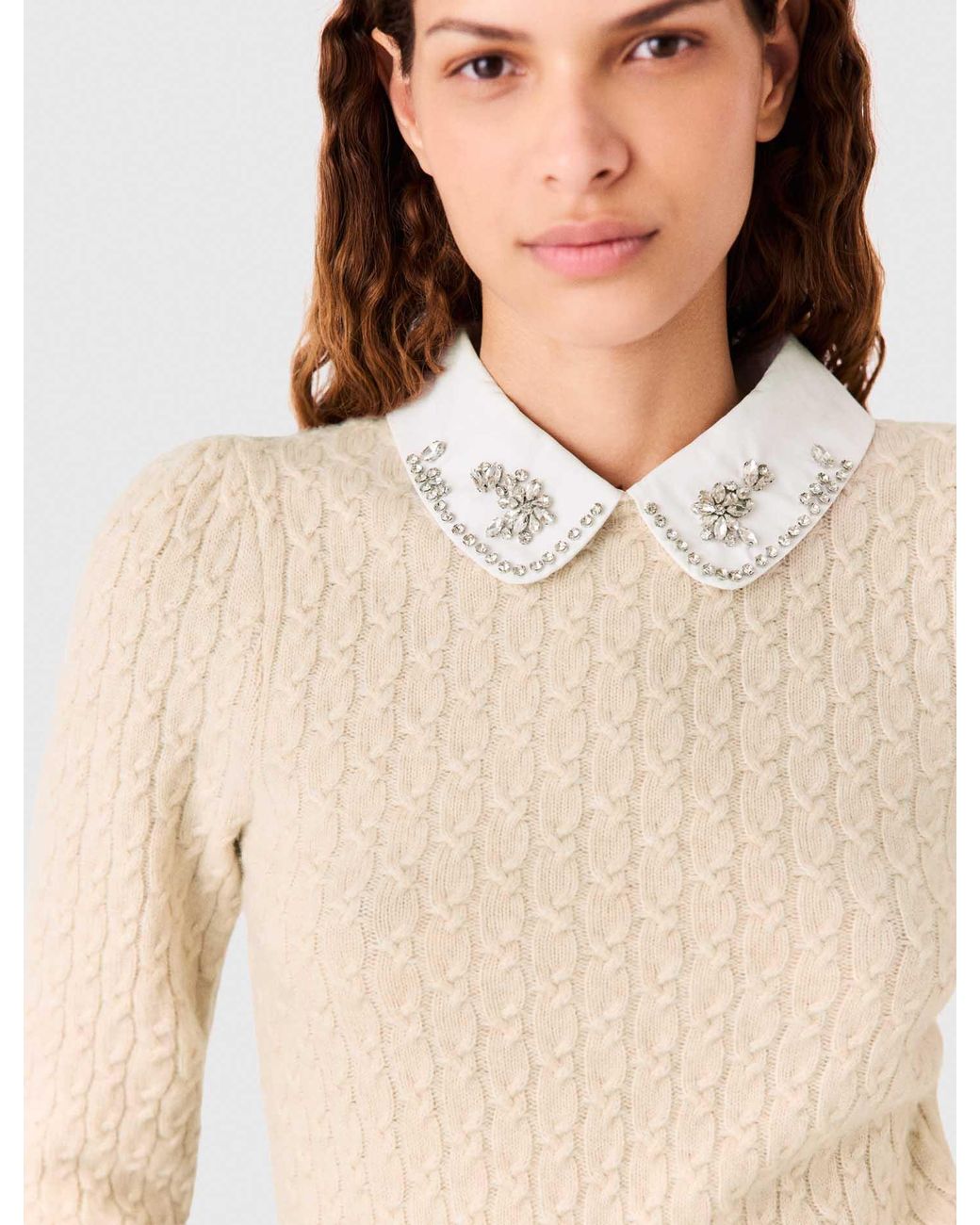 Maje Blue Removable Poplin Collar Jumper