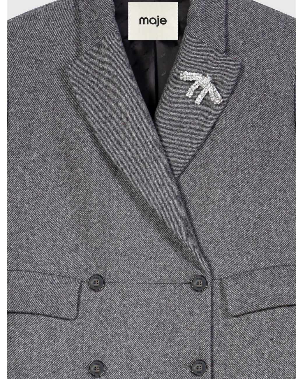 Maje Gray Mid-Length Wool Blend Coat