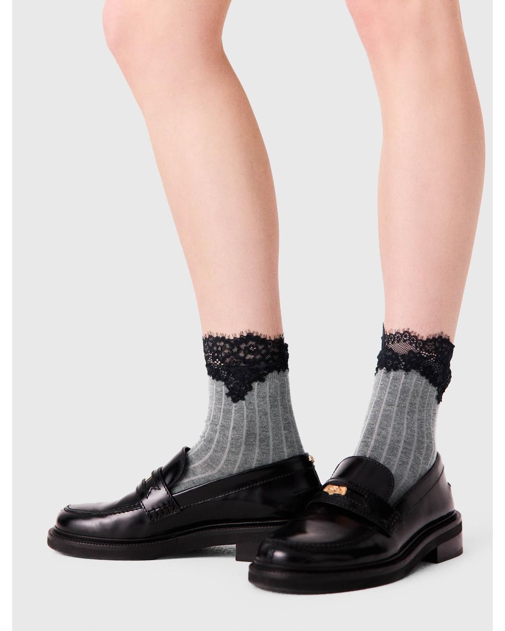 Maje White Cotton And Lace Socks