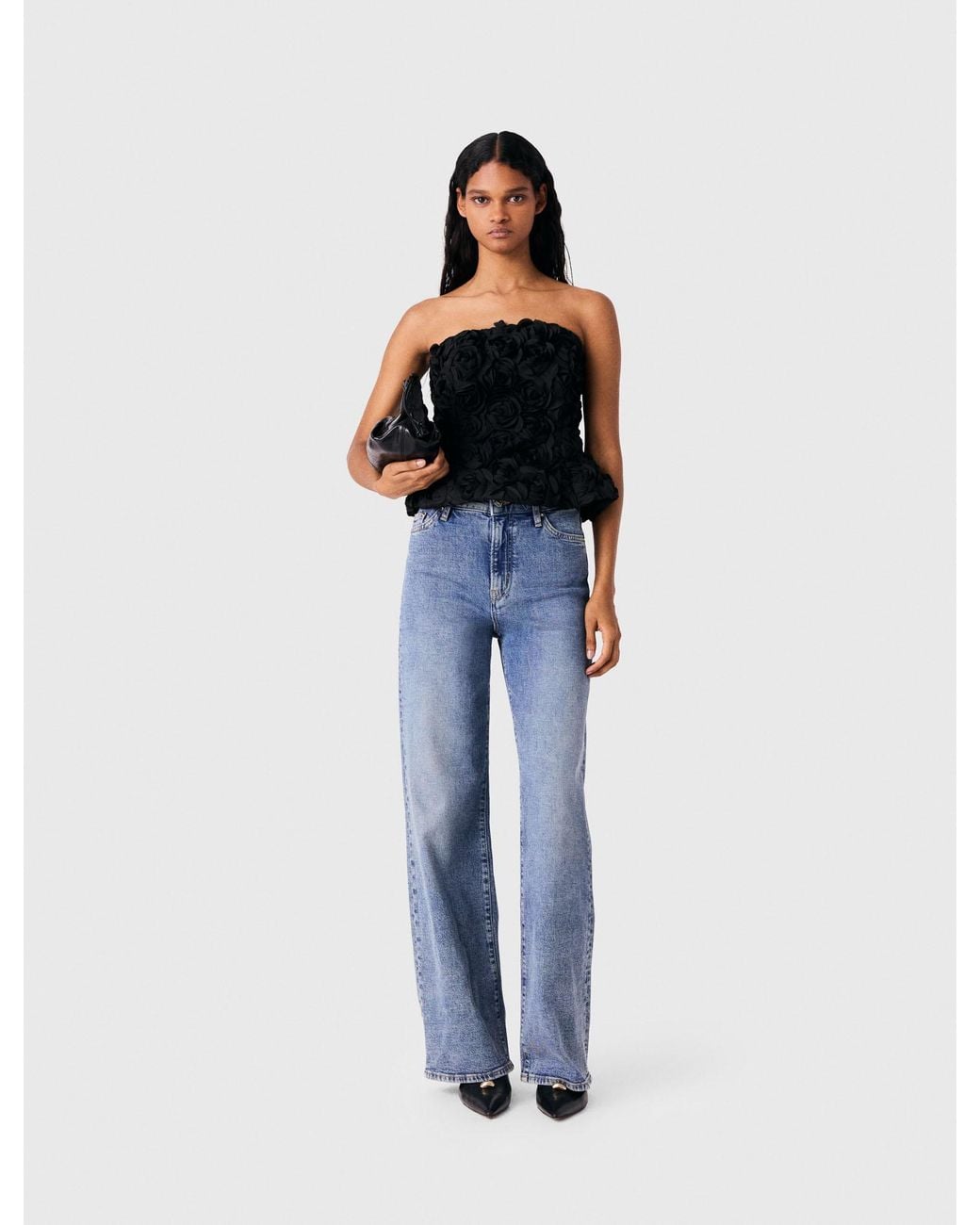 Maje Blue Flower-Embellished Top