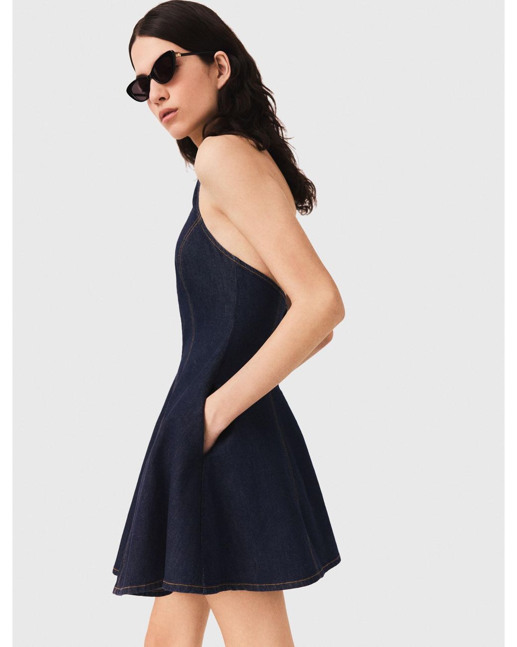 Maje Blue Short Denim Dress With Brooch