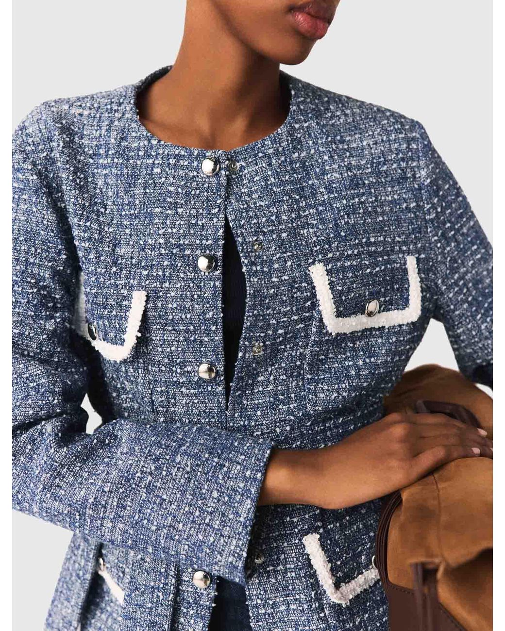 Maje Blue 4-Pocket Tweed Jacket