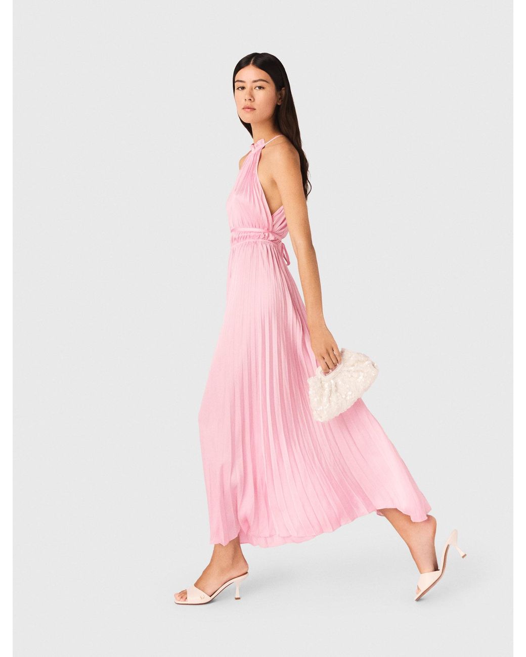 Maje Pink Pleated Maxi Dress