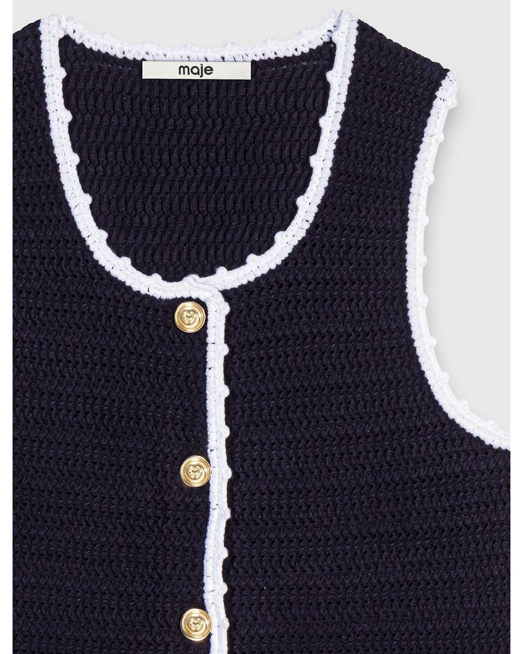 Maje White Knit Top With Crochet Trim