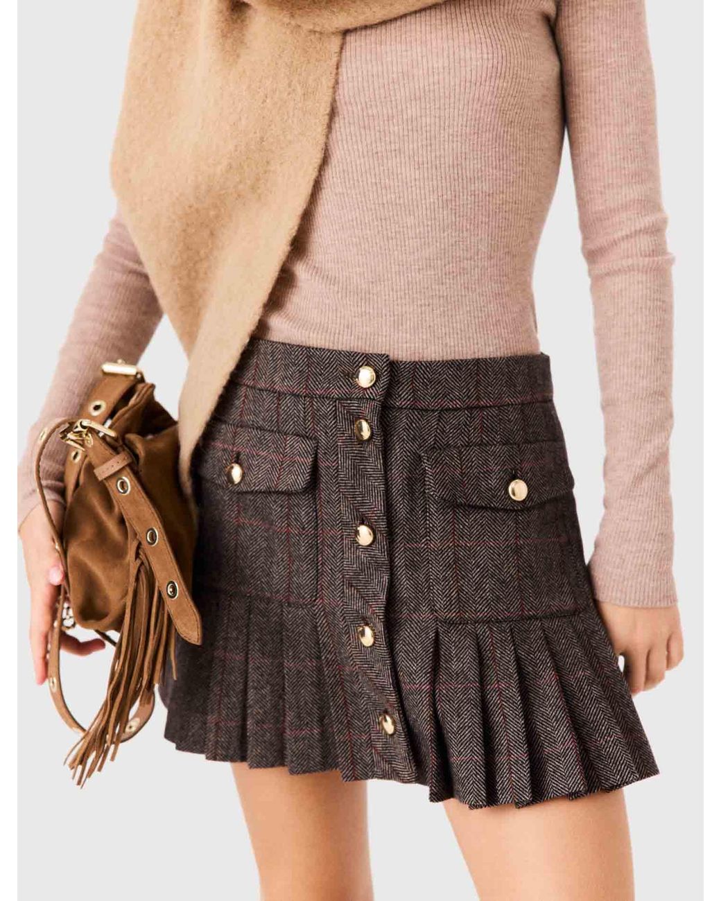 Maje White Plaid Mini Skirt