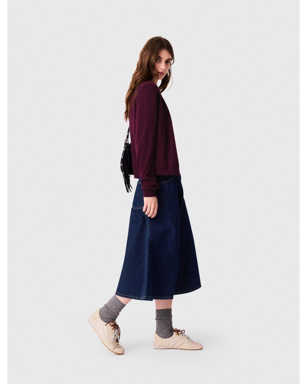 Maje Blue Mid-Length Flared Denim Skirt