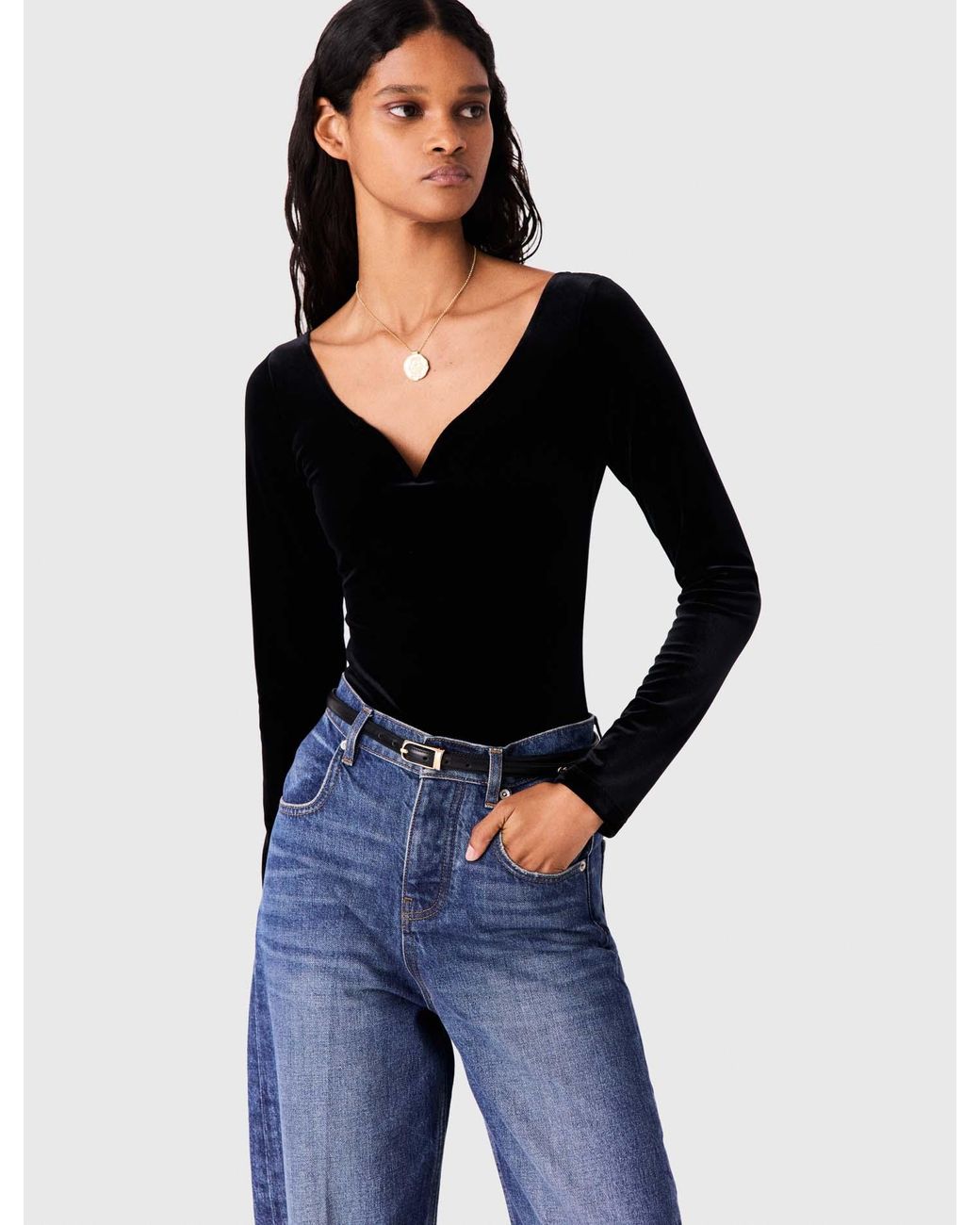 Maje Blue Velvet Bodysuit