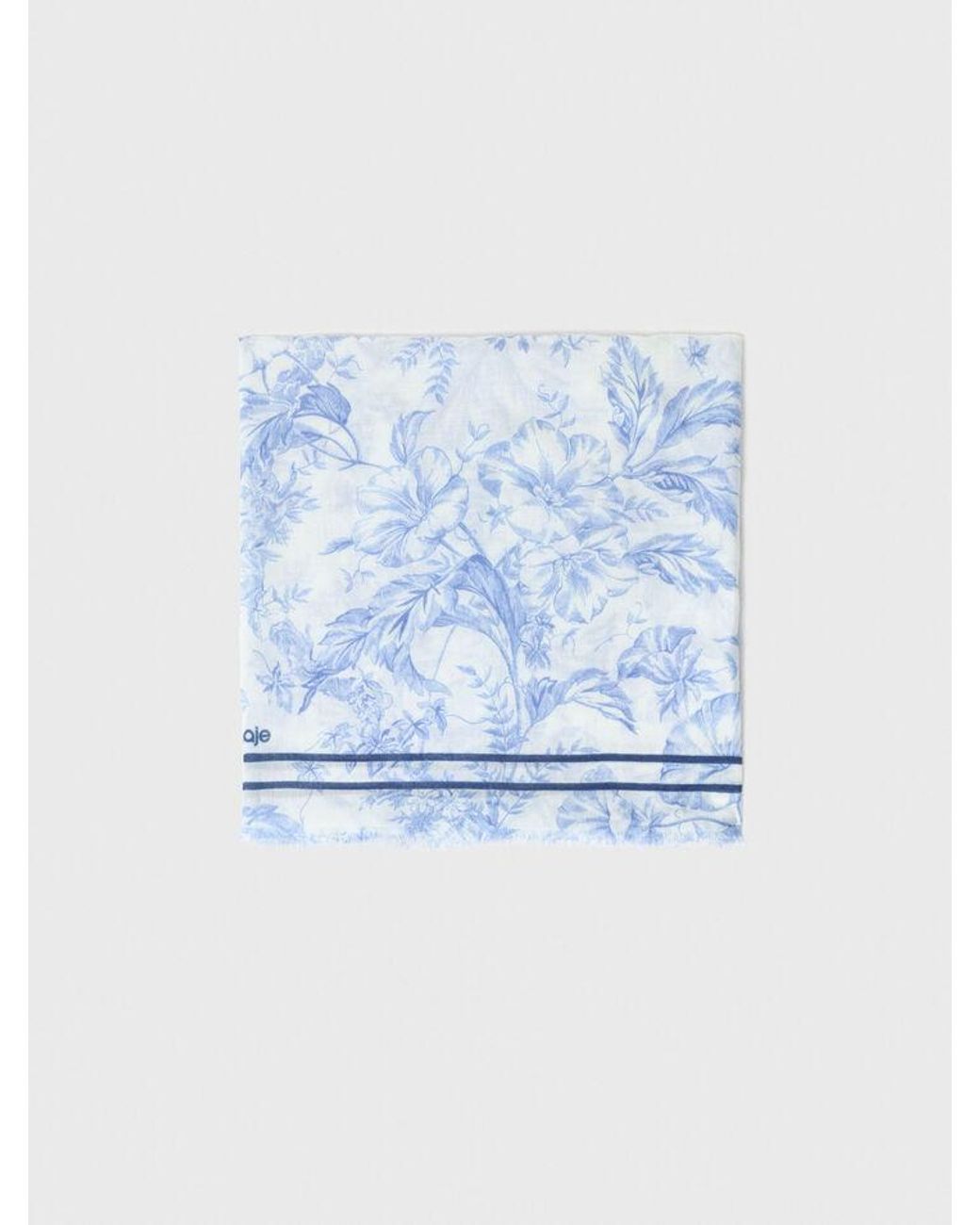 Maje Blue Floral Print Wool Blend Shawl