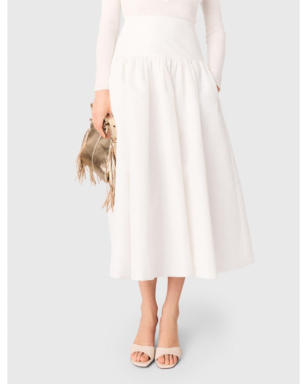 Maje White Long Taffeta Skirt