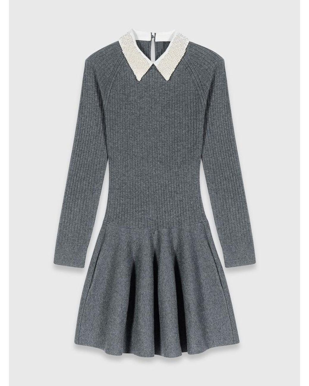 Maje White Beaded-Collar Short Knit Dress