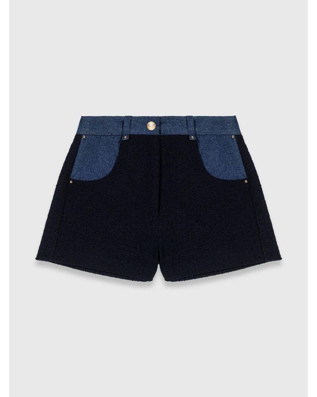 Maje Blue Tweed Shorts With Denim Details