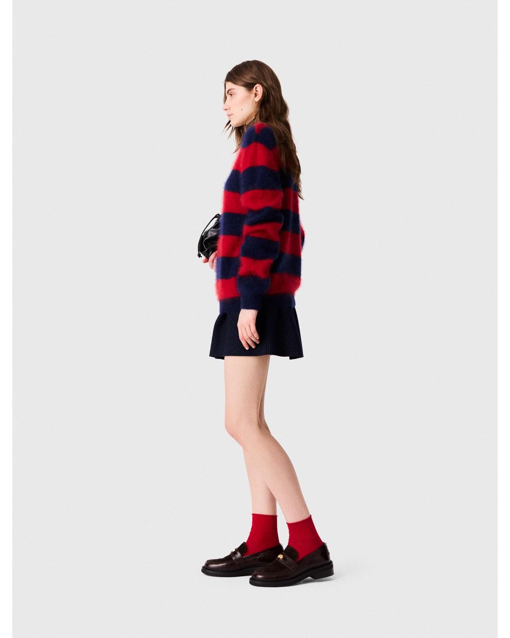 Maje Red Fluffy Jumper With Poplin Collar