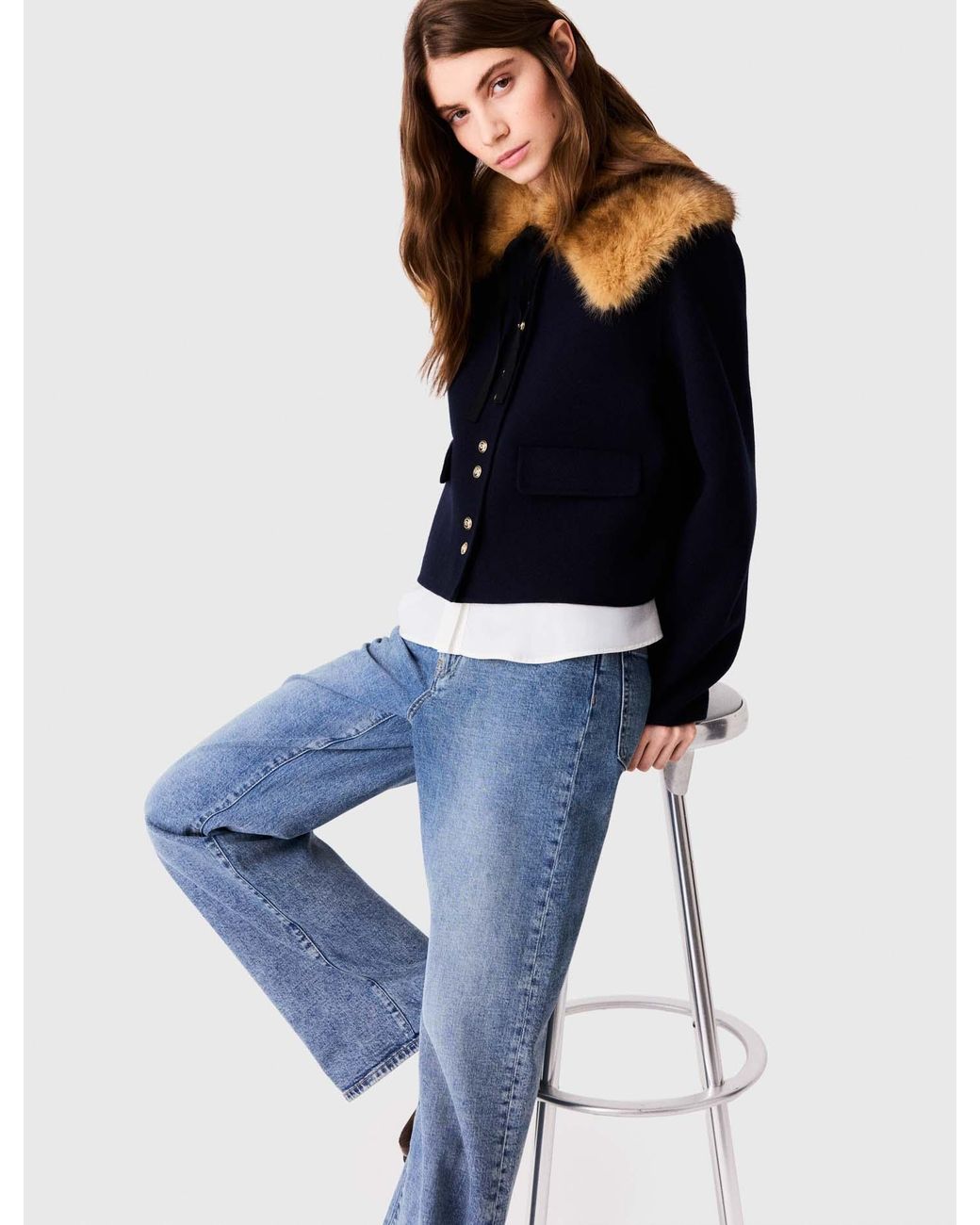 Maje Blue Short Double-Faced Coat