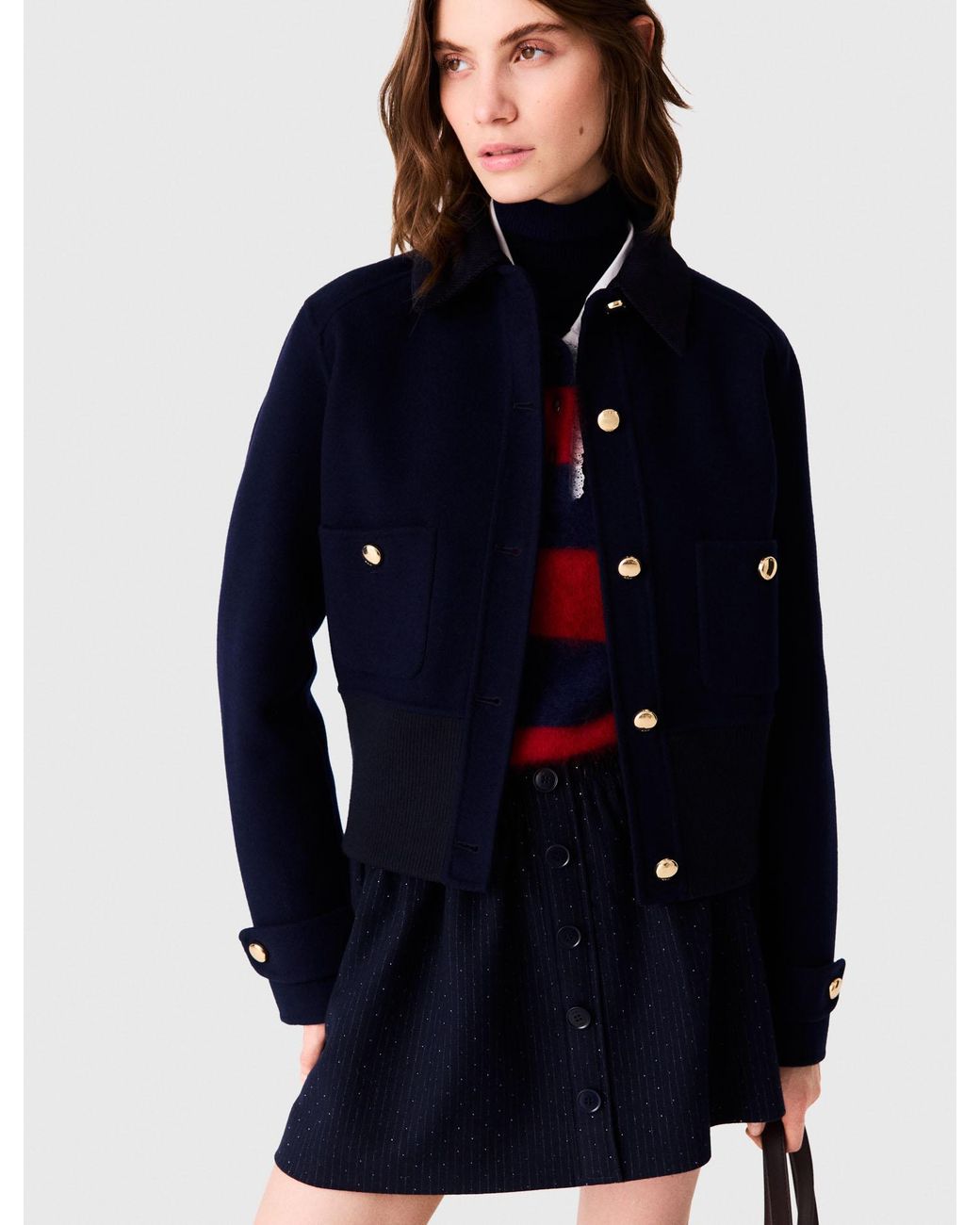 Maje Blue Short Double-Faced Jacket