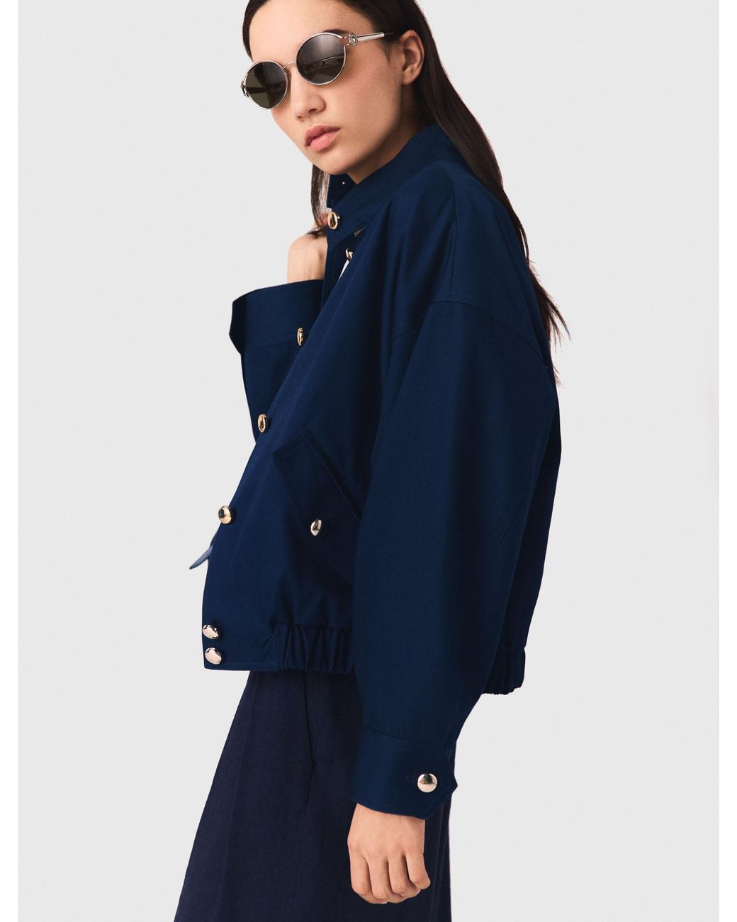 Maje Blue Cotton Bomber Jacket