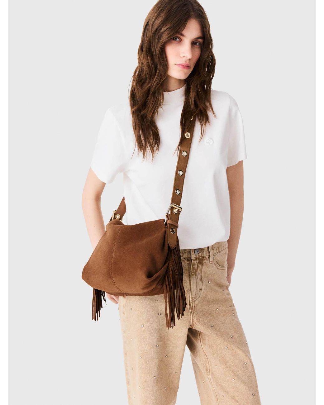 Maje Brown Suede Miss M Bag