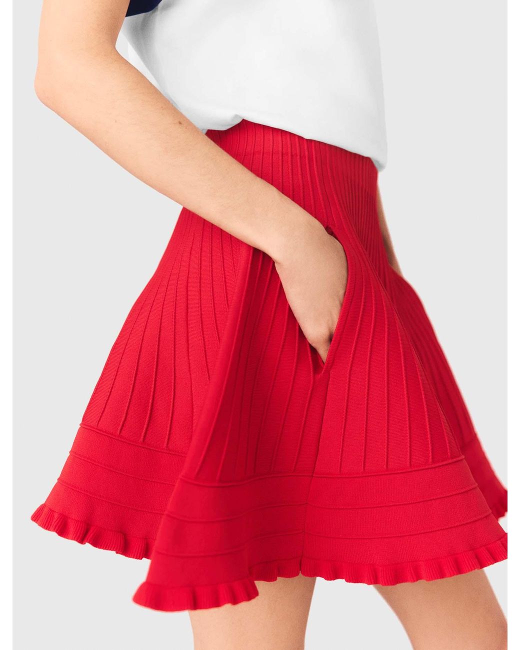 Maje Red Compact Knit Short Skirt