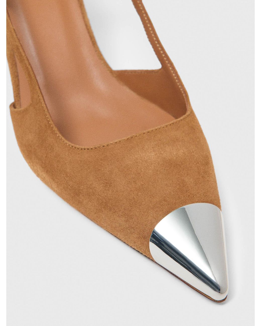 Maje White Metallic-Toe Suede Pumps