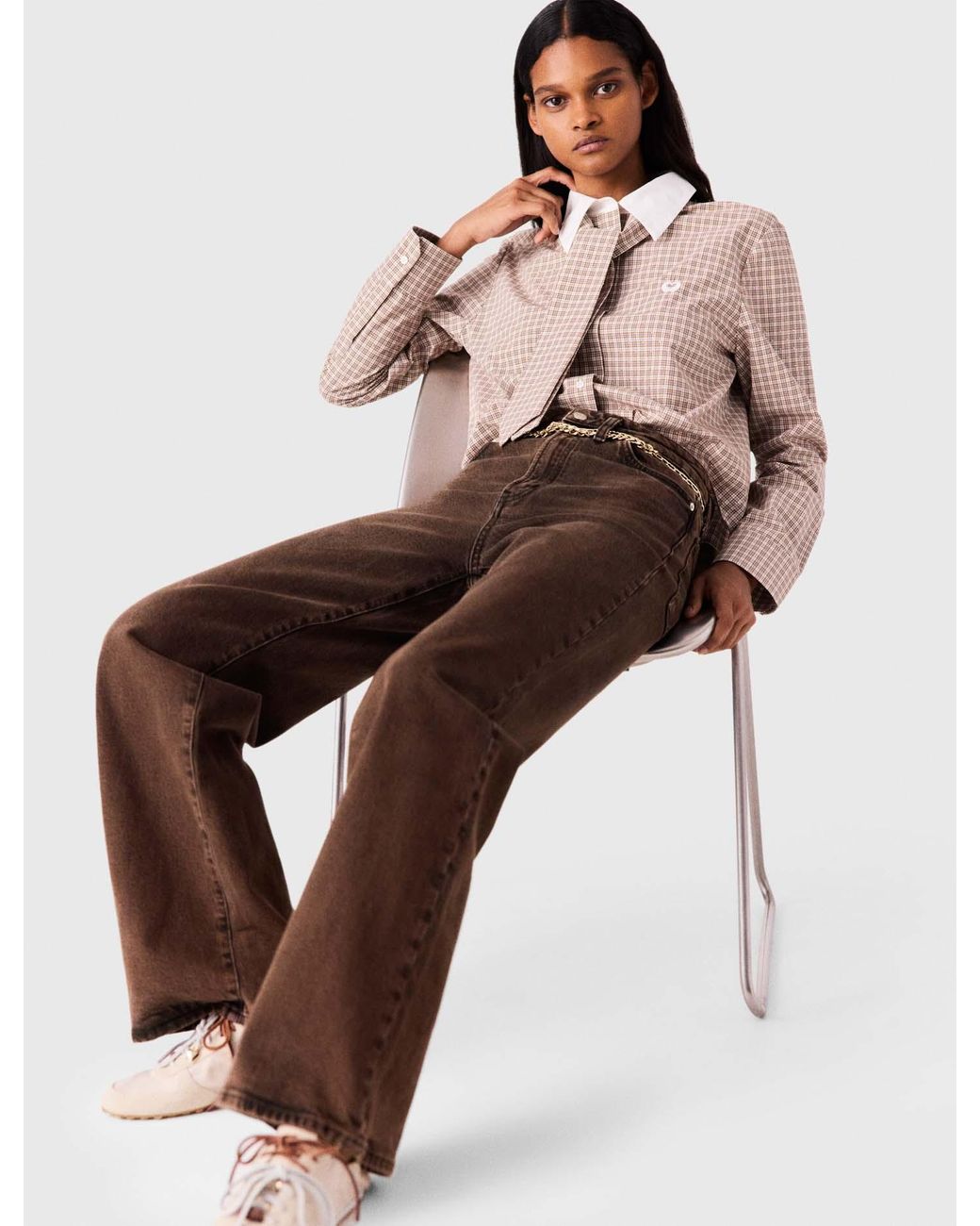 Maje White Bootcut Jeans With Chain