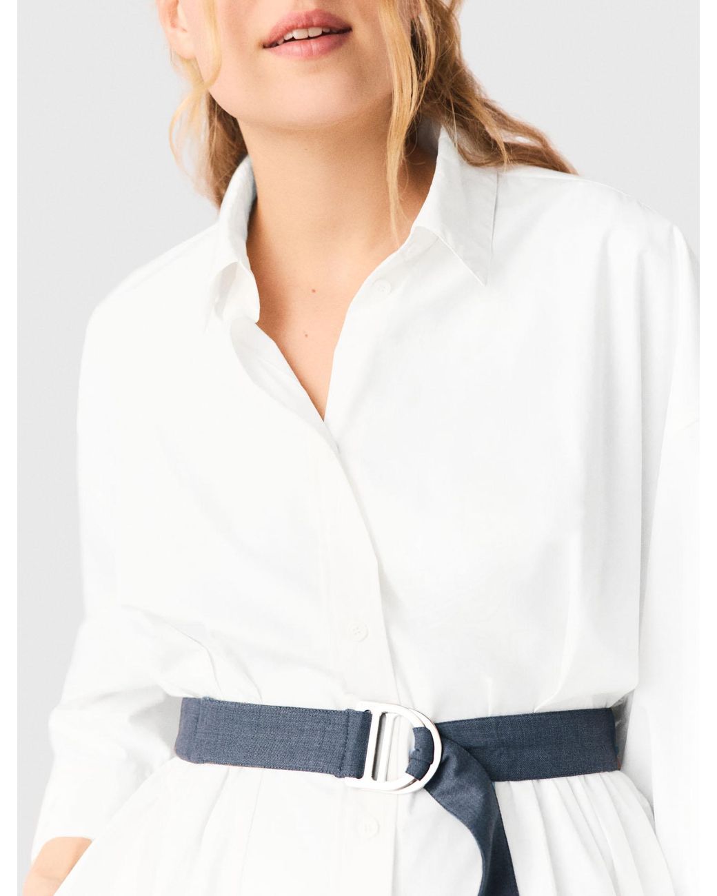 Maje White Shirt Dress With Contrast Belt