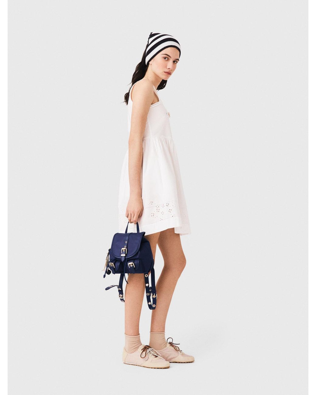 Maje White Short Dress With Lace Trim