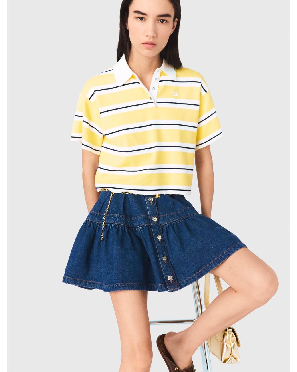 Maje Blue Striped Short-Sleeve Polo