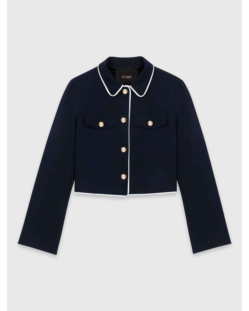 Maje Blue Short Jacket With Contrast Trim