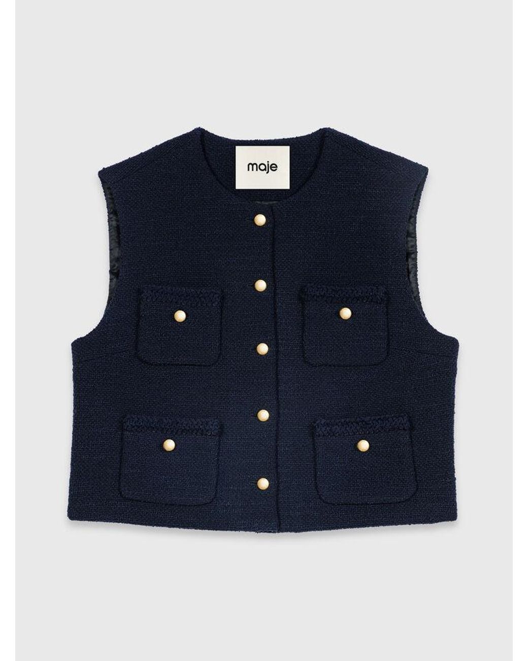Maje Blue Sleeveless Tweed Jacket