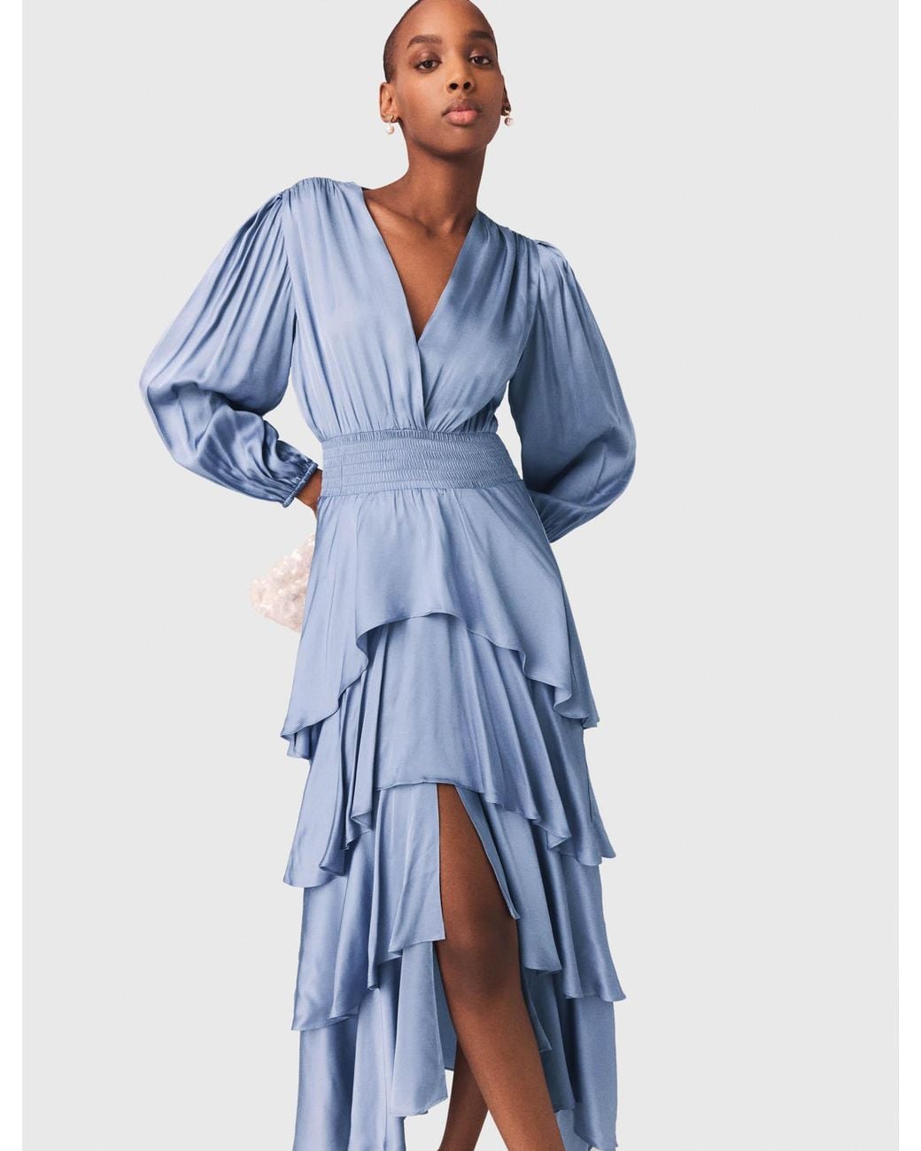 Maje Blue Ruffled Maxi Dress