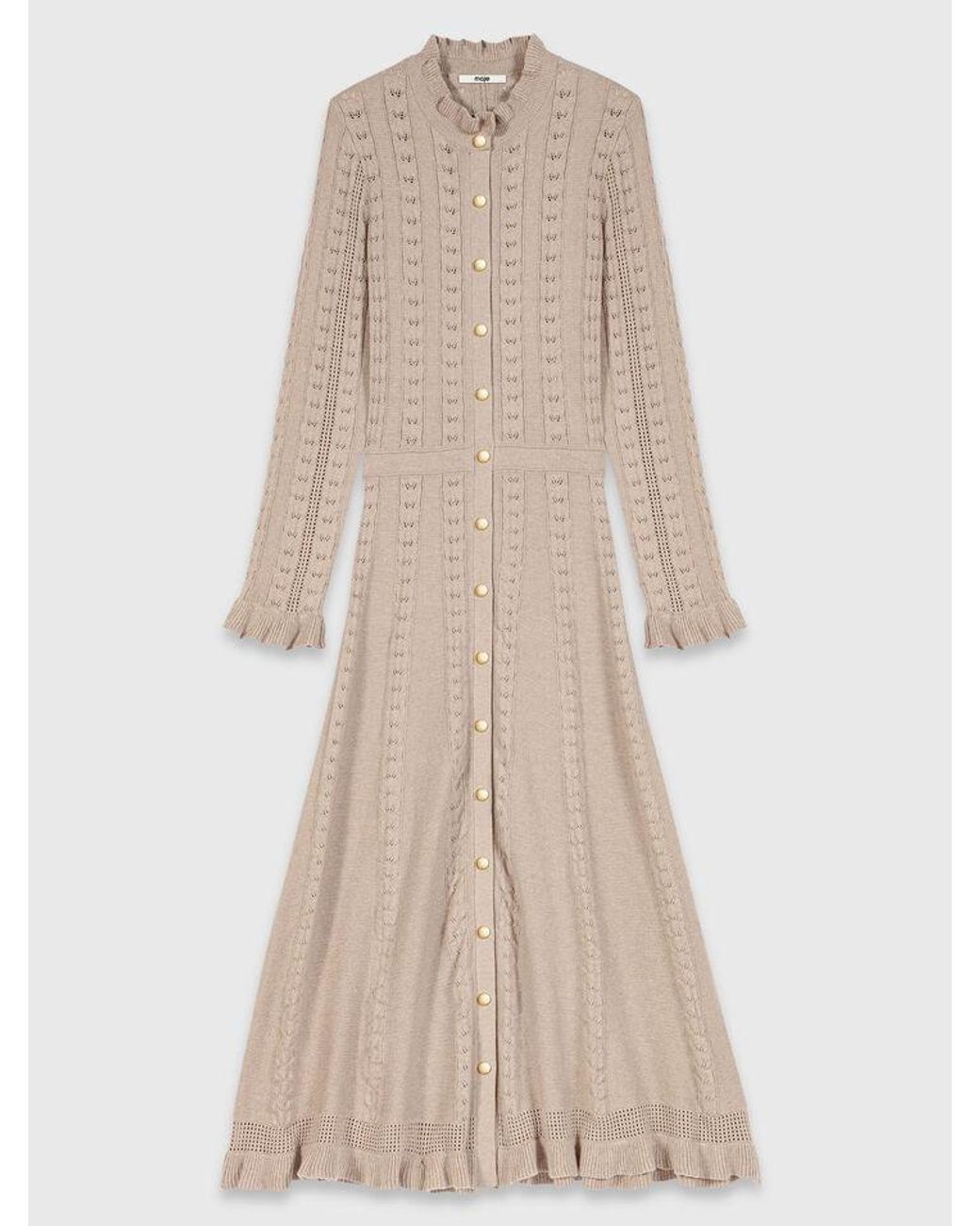 Robe Longue En Maille Texturée Maje en coloris Natural