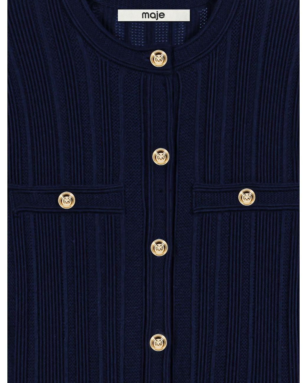 Maje Blue Knit Dress With Peplum Waist
