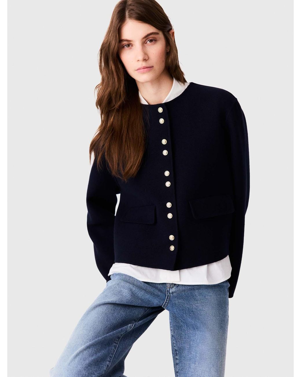 Maje Blue Short Double-Faced Coat