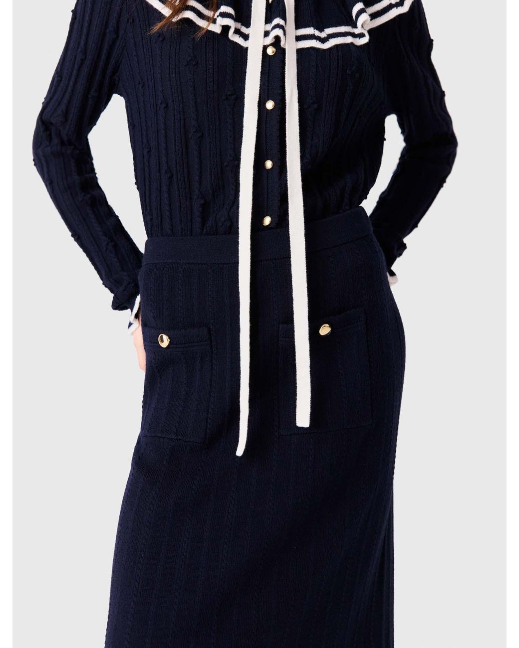 Maje Blue Knit Pencil Skirt With Pockets