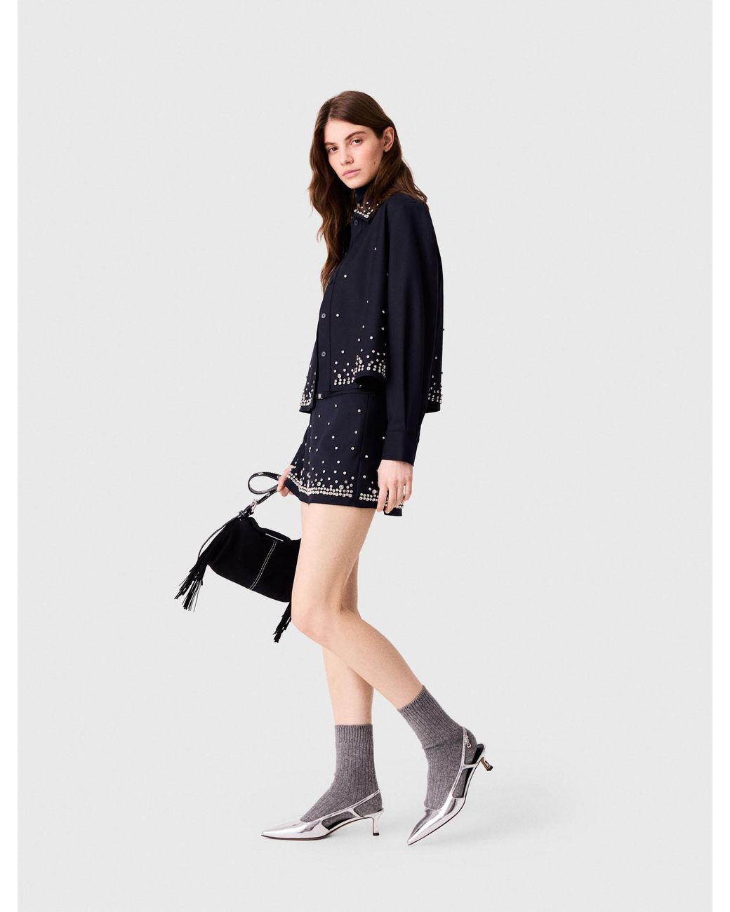 Maje Blue Rhinestone Layered Skort