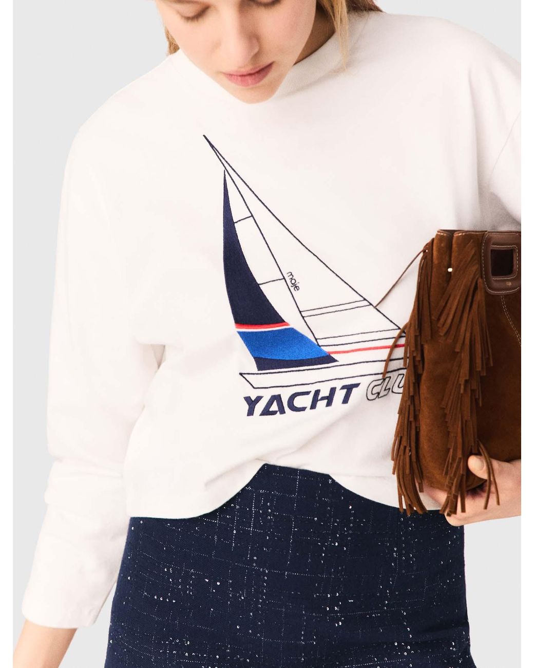 Maje Blue Boat Print T-Shirt