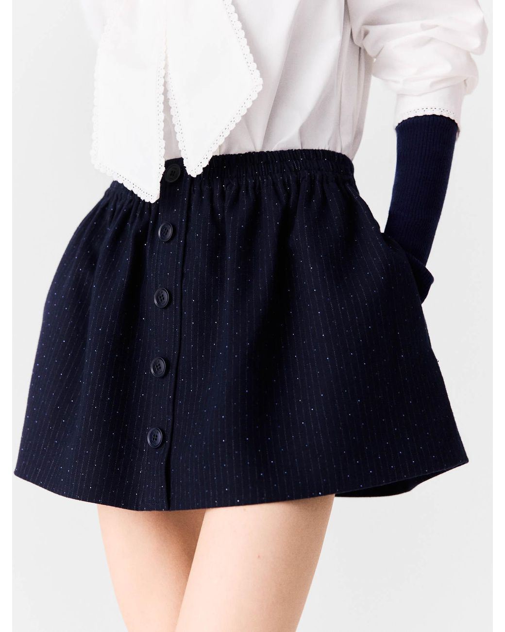 Maje White Short Tailored Rhinestone Skirt