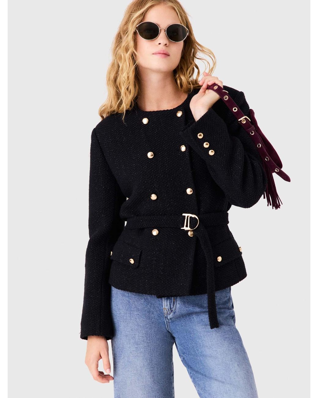 Maje Blue Mid-Length Double-Breasted Jacket