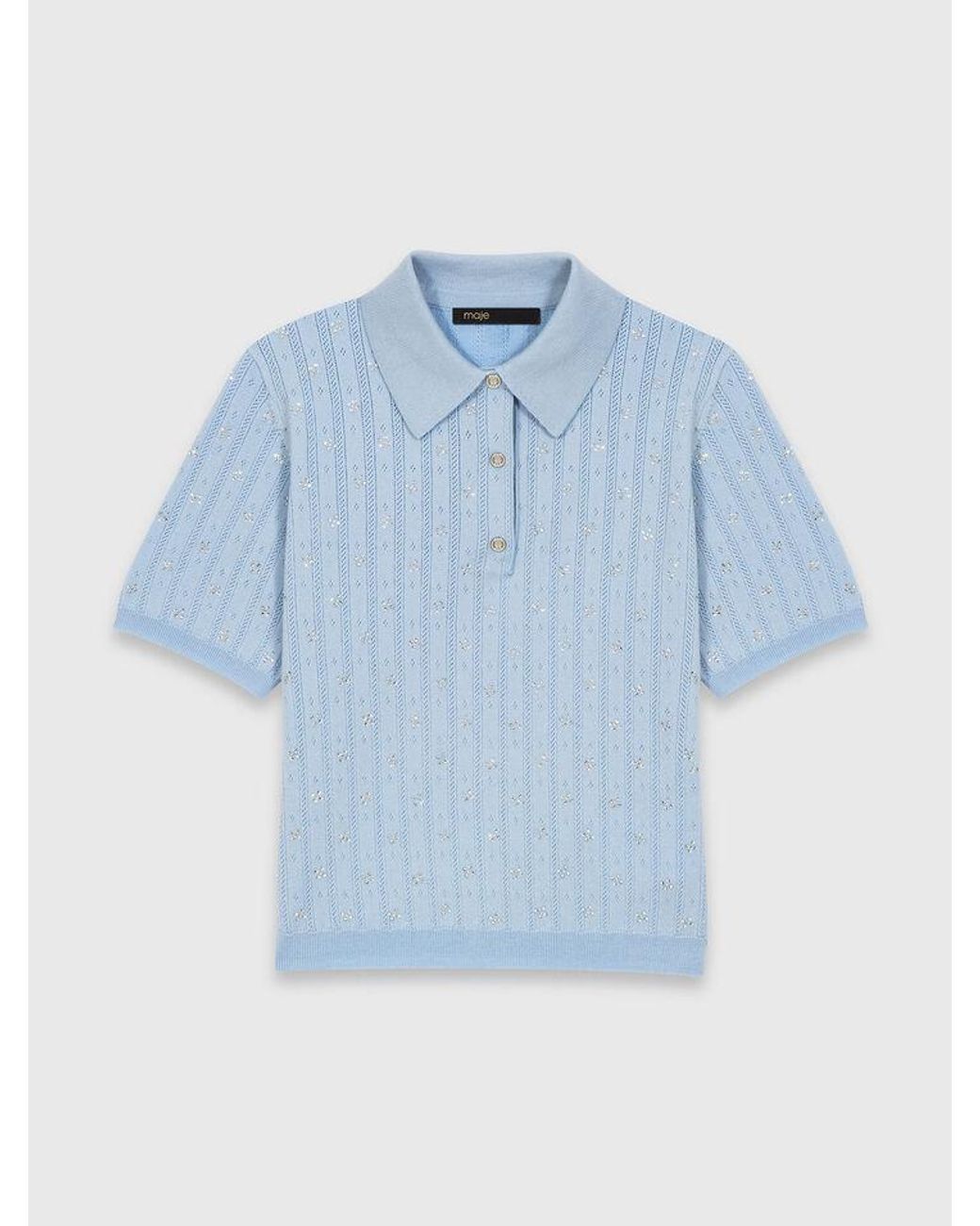 Maje Blue Cropped Jumper With Rhinestones