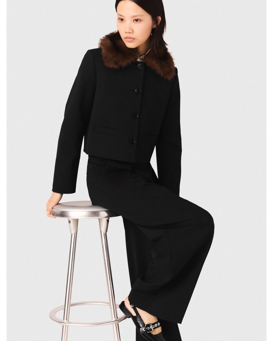 Maje Black Short Jacket With Removable Collar