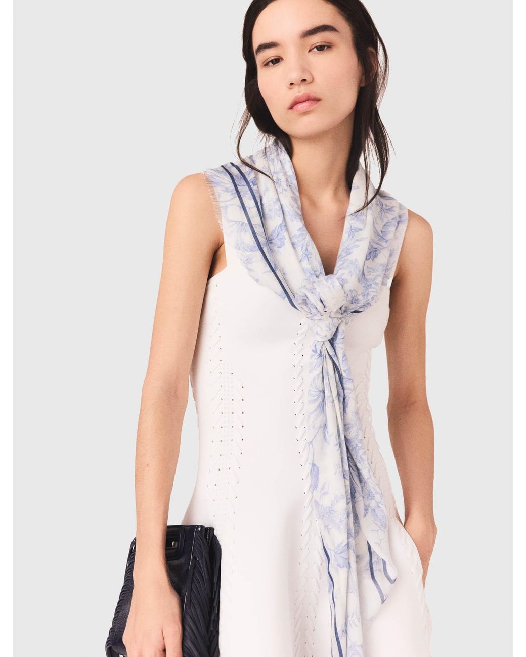 Maje Blue Floral Print Wool Blend Shawl