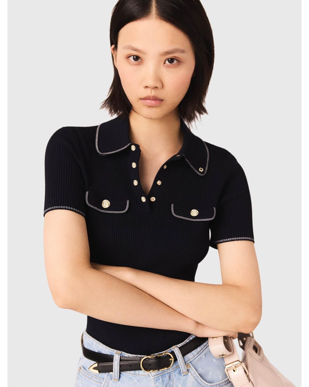 Maje Blue Short-Sleeve Polo Shirt