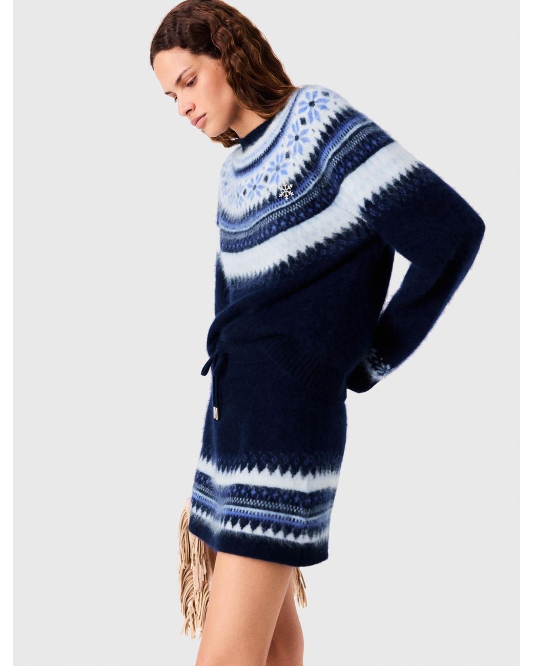 Maje Blue Short Jacquard Knit Skirt